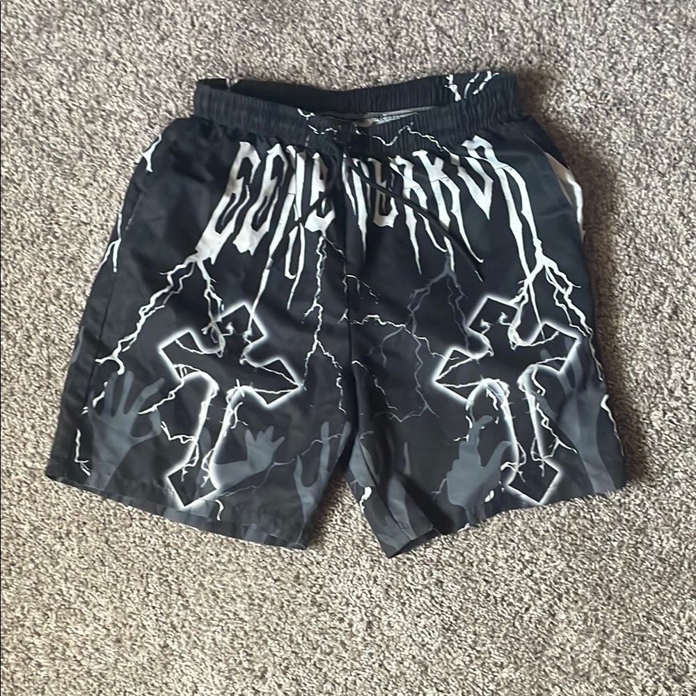 ROMWE Black and White Graphic Shorts